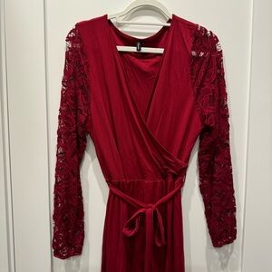 Kranda Deep Red Lace Long Sleeve Maxi Dress Women’s XL